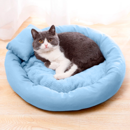 Cama para mascota + 1 almohada celeste, 12xØ50cm