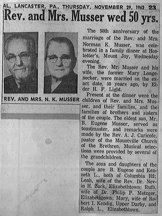 Anniversary-musser norman k and longenecker mary – Mennonite Life