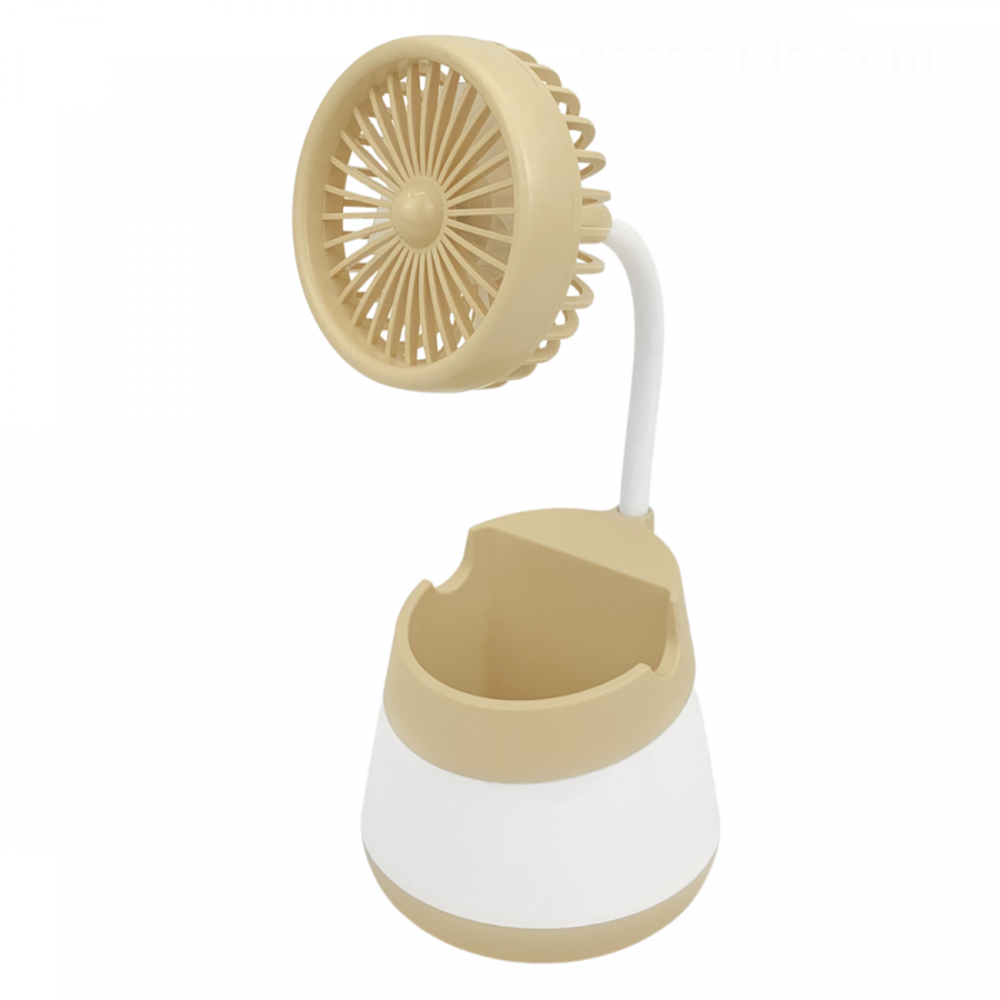 Ventilador portátil con portacelular beige, 24x9.5x9.5cm