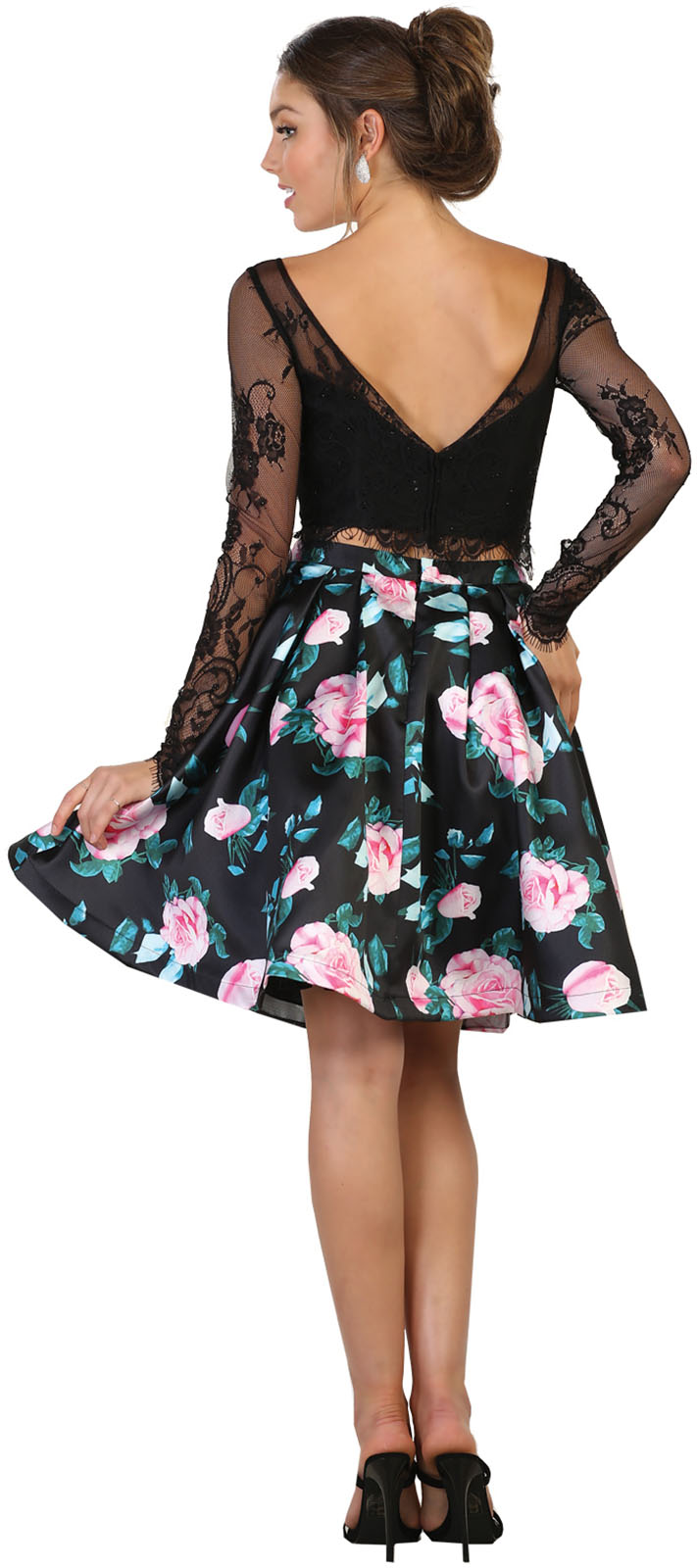SEMI FORMAL 2 PIECE SHORT DRESS PROM LONG SLEEVE COCKTAIL GRADUATION