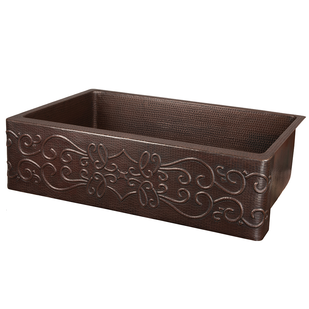 Premier Copper Products 33" Copper Farmhouse Sink, Oil Rubbed Bronze, KASDB33229S