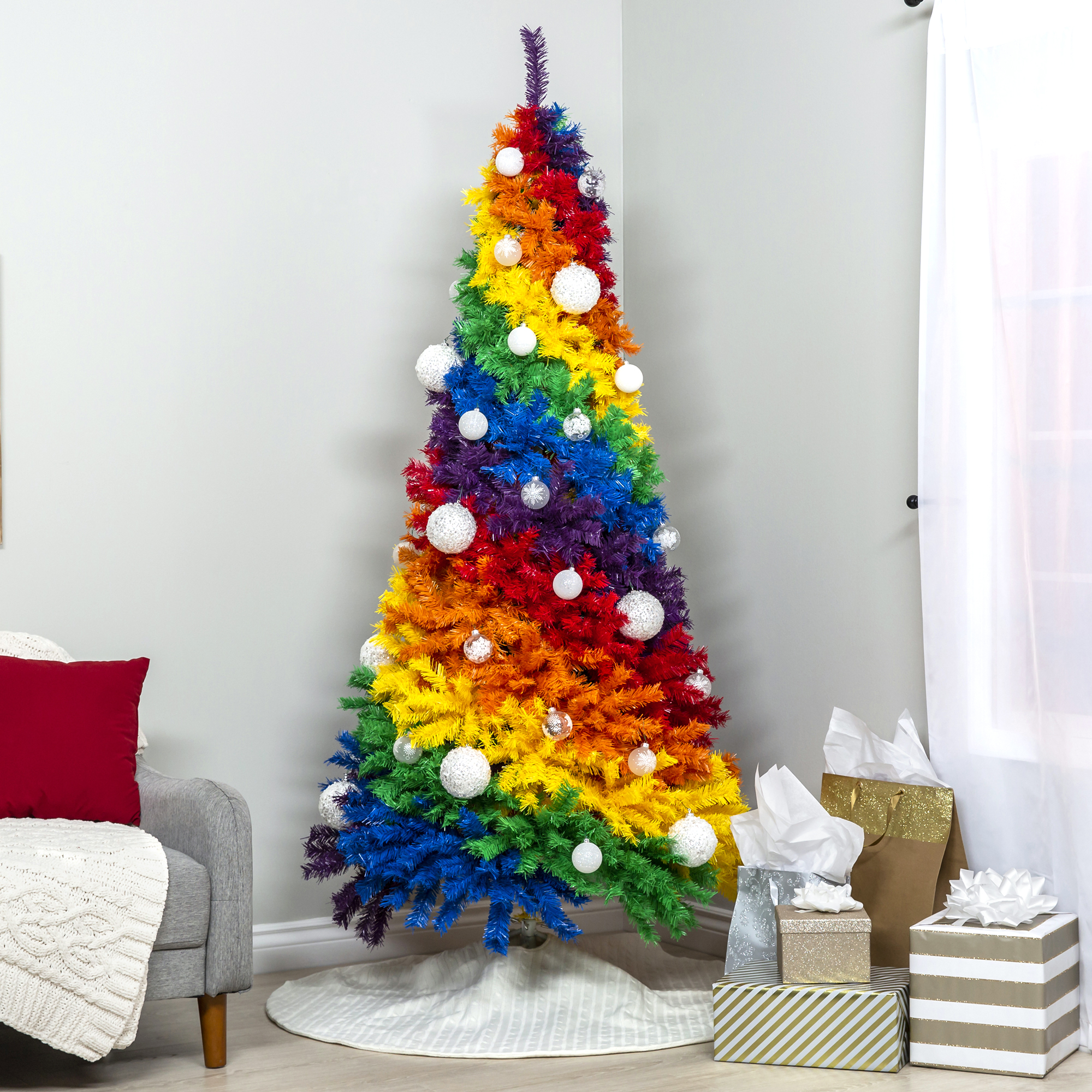 BCP 7ft Artificial Rainbow Full Fir Christmas Tree Holiday Decor w/ Metal Stand 842957115969 | eBay