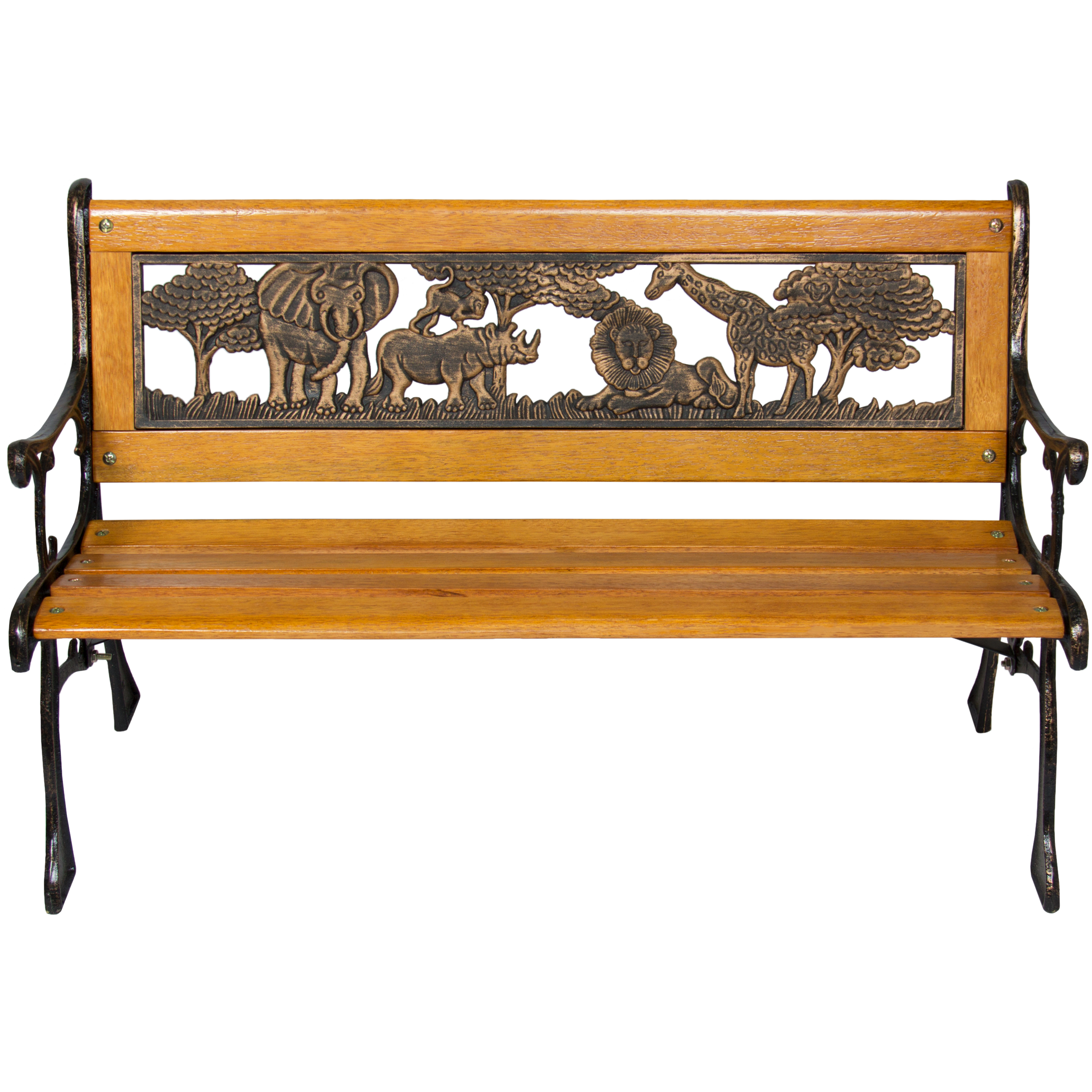 BCP Kids Mini Sized Patio Park Bench w/ Safari Animal Accents Brown