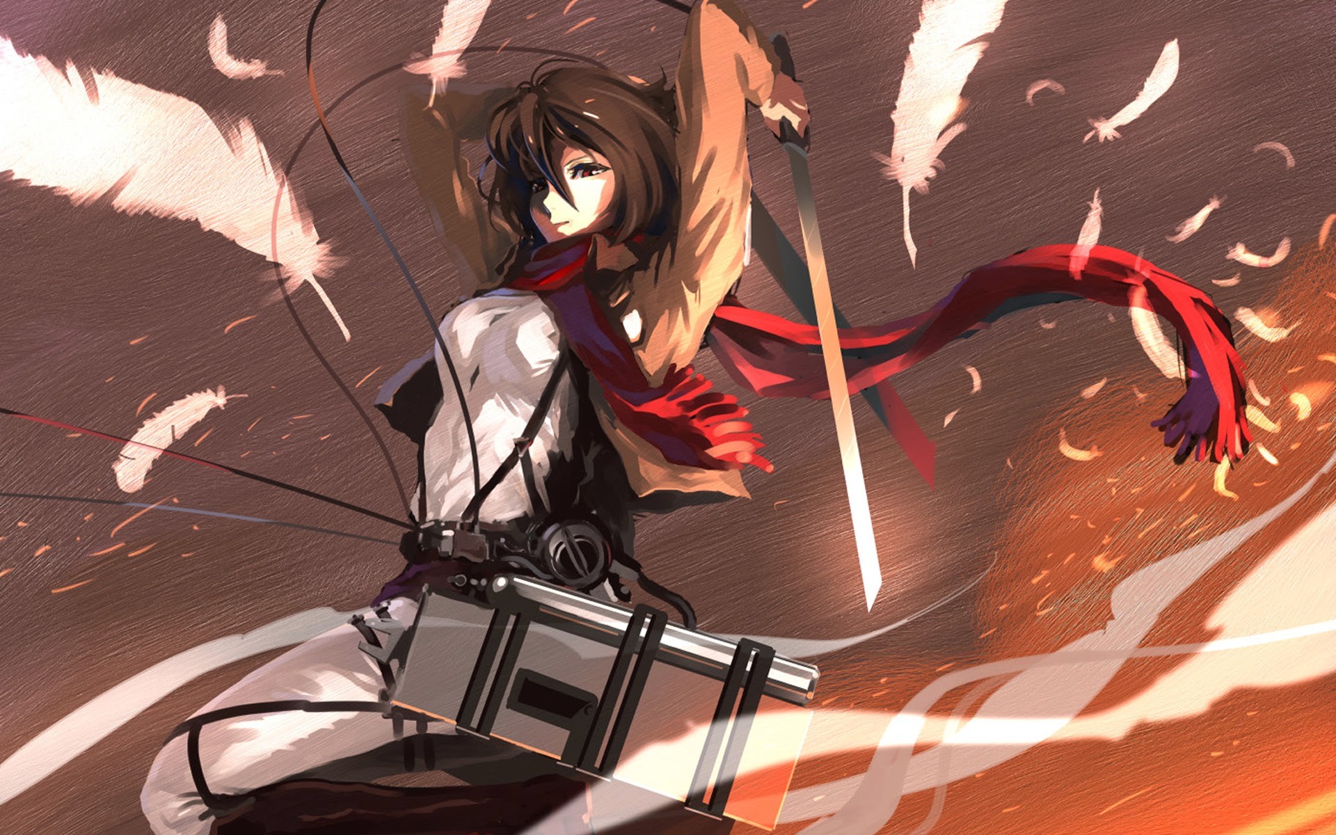 Wallpaper Attack On Titan 264 Shingeki no Kyojin, Mikasa Ackerman, feathers