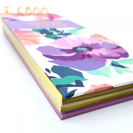 Libreta de notas dorado/floral, 21x8cm