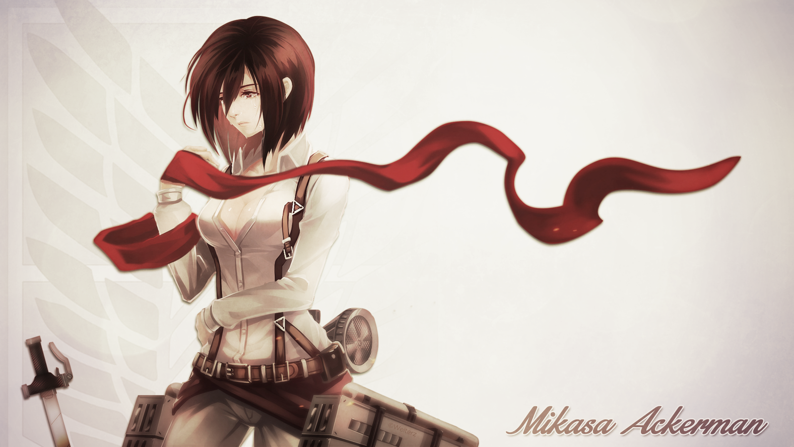 Wallpaper Attack On Titan 374 Shingeki no Kyojin, Mikasa Ackerman, anime girls, women, simple background, white background, anime