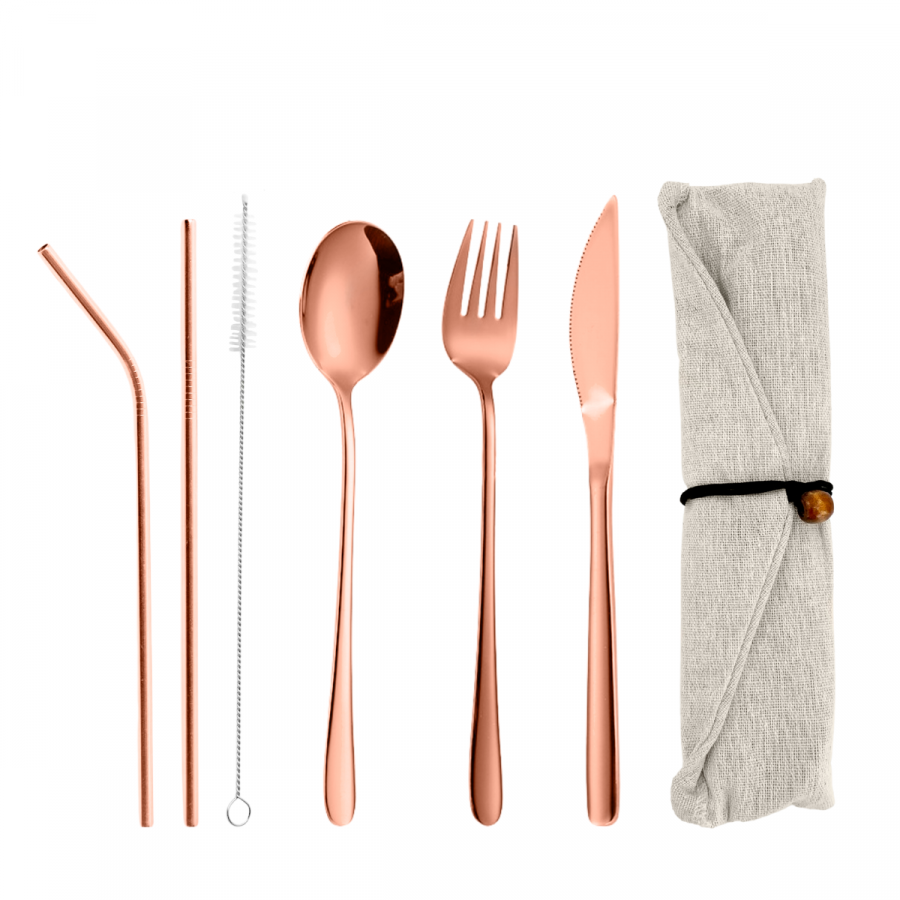 Set de cubiertos con estuche color cobre, acero inox, 6 piezas