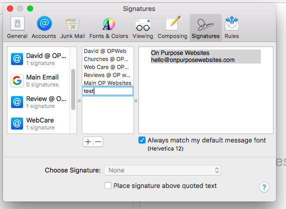 creating signatures in apple mail
