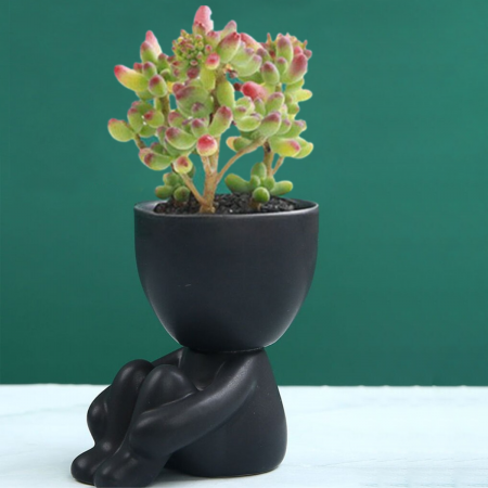 Maceta decorativa negro, 10cm, cerámica