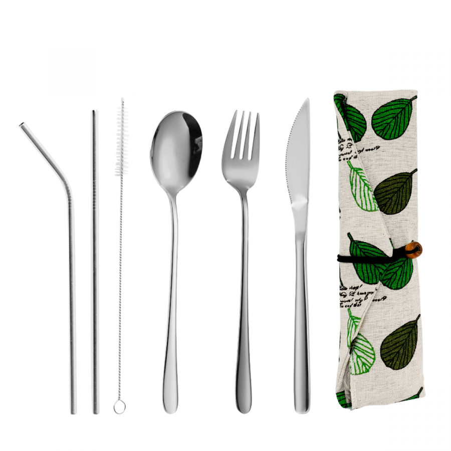 Set de cubiertos con estuche plateado, acero inox, 6 piezas