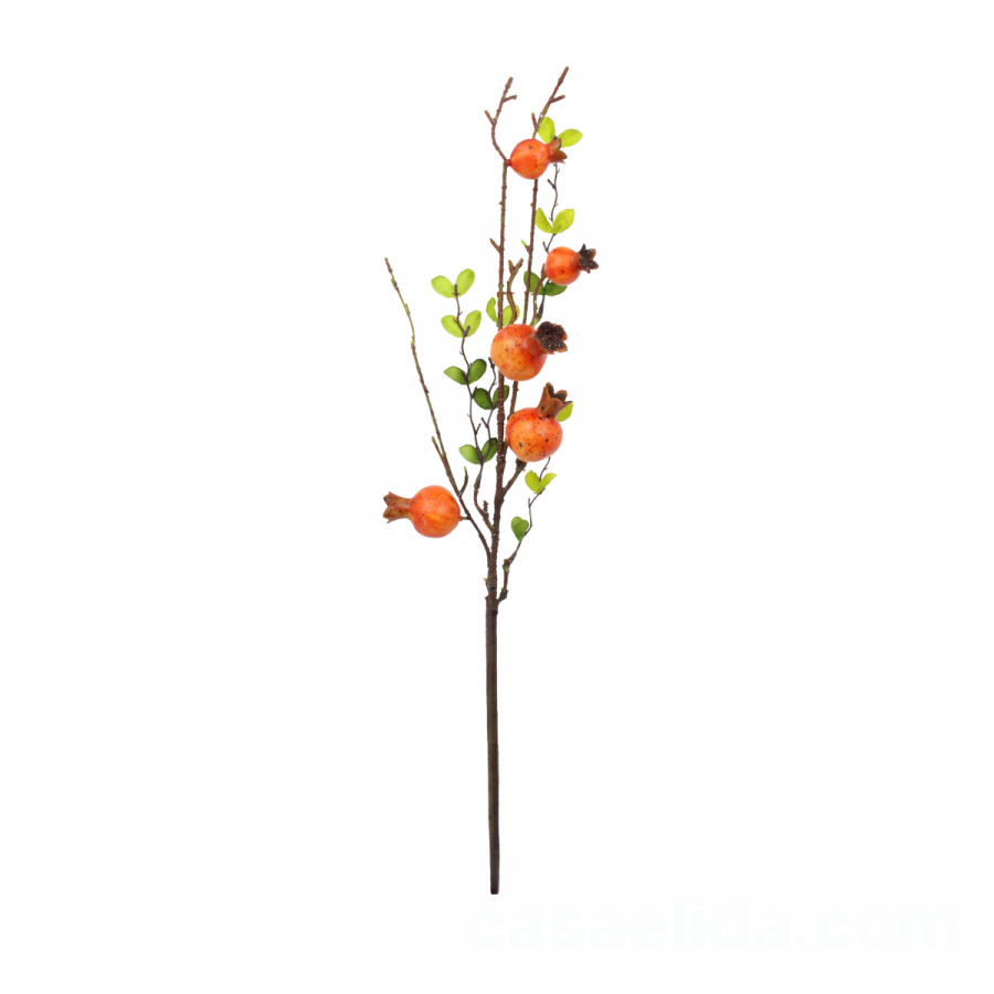 Rama de granada artificial anaranjado, 63cm