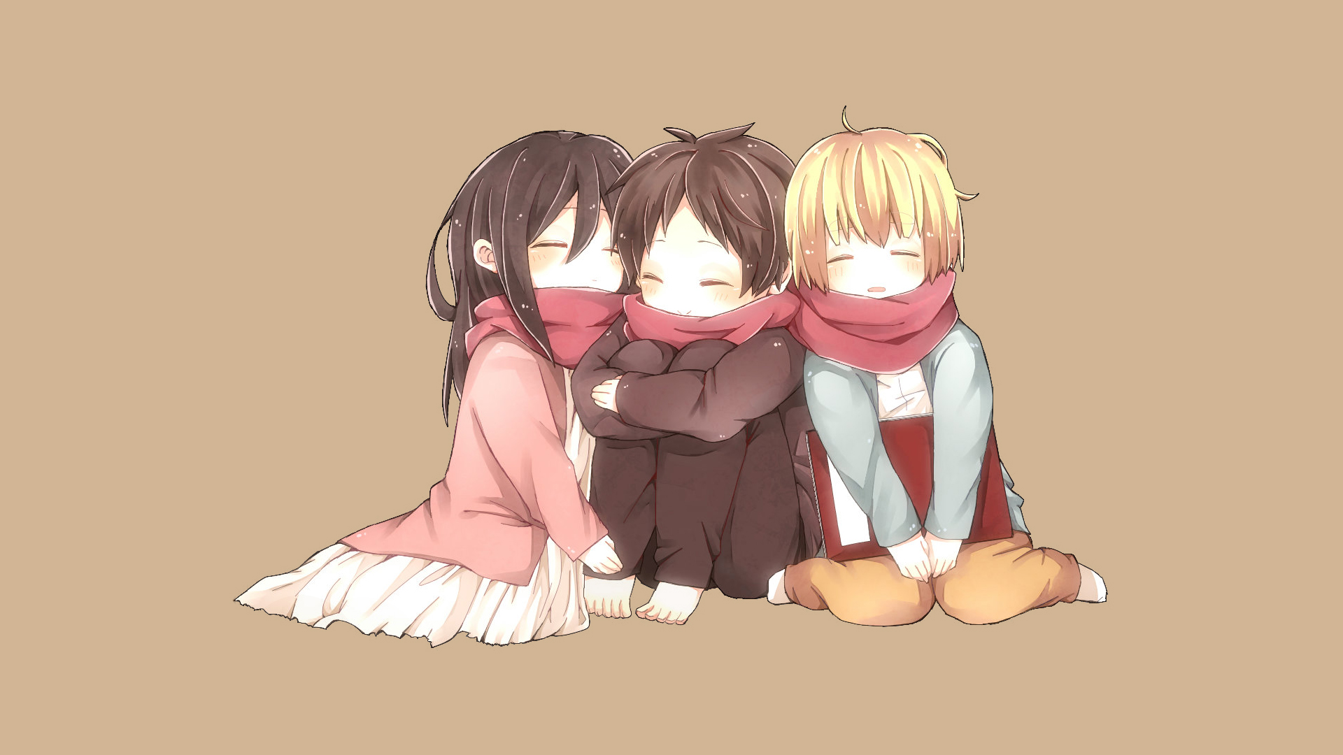 Wallpaper Attack On Titan 568 anime, chibi, Mikasa Ackerman, Eren Jeager, Shingeki no Kyojin, anime girls, simple background, closed eyes