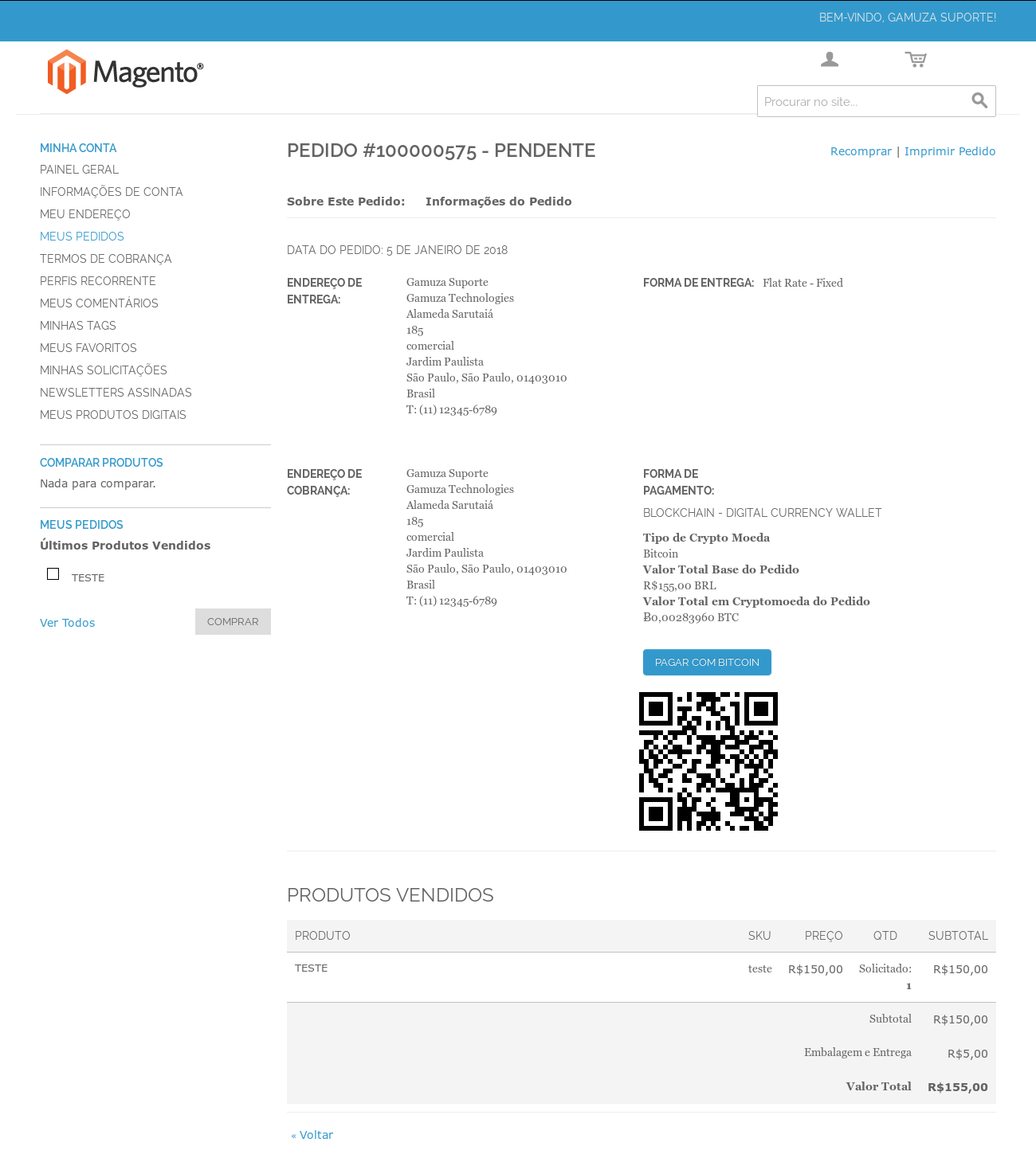 Gamuza Blockchain - Magento - Pedido na Tela do Cliente