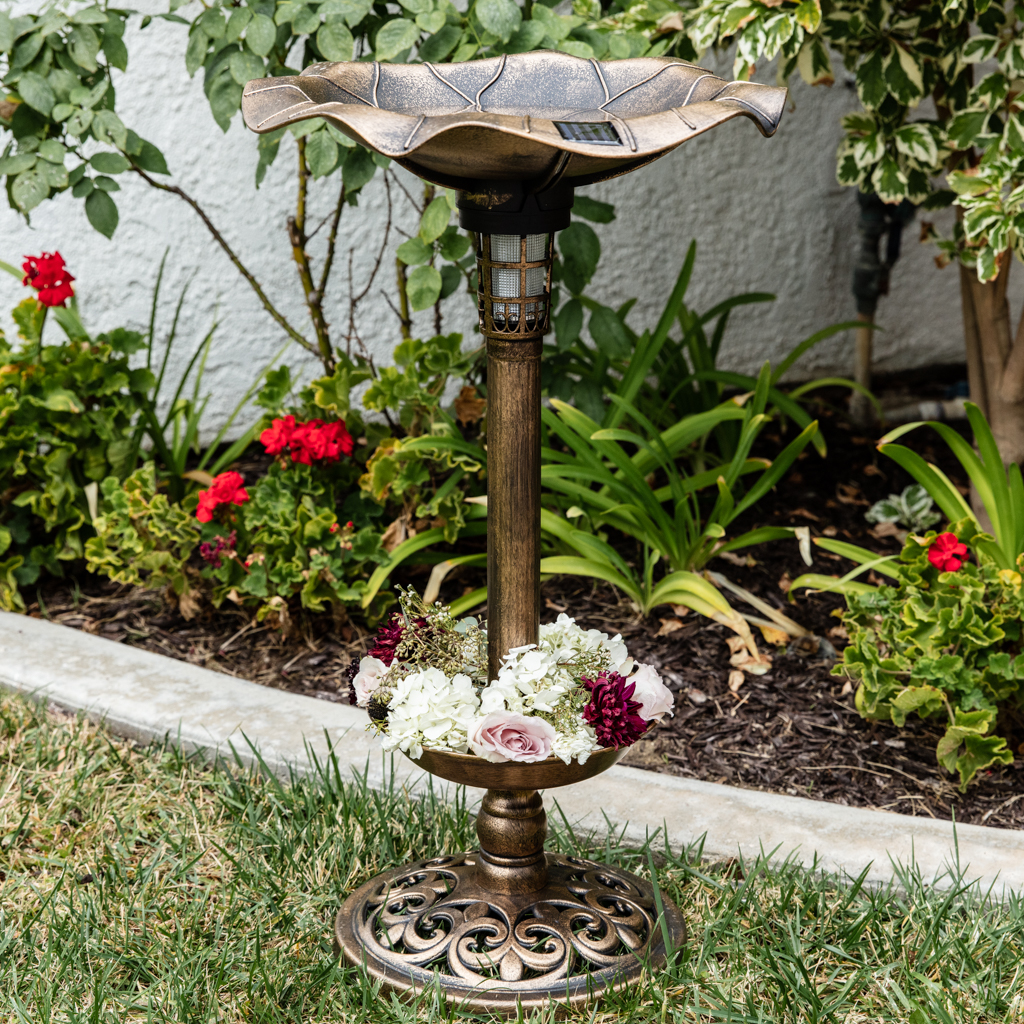 BCP Solar Lighted Bird Bath w/ Planter Bronze 842957111237 eBay