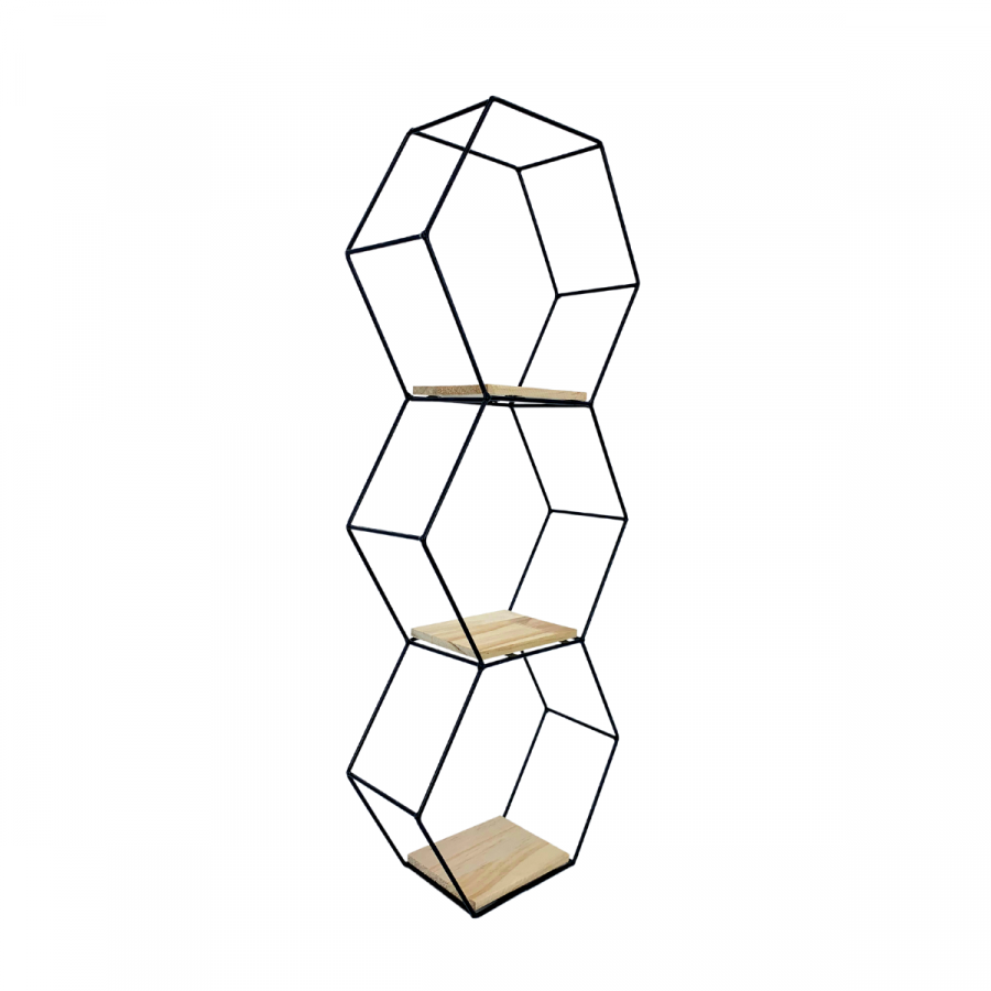 Repisa de 3 pisos negro, 61x33cm, hierro forjado y madera