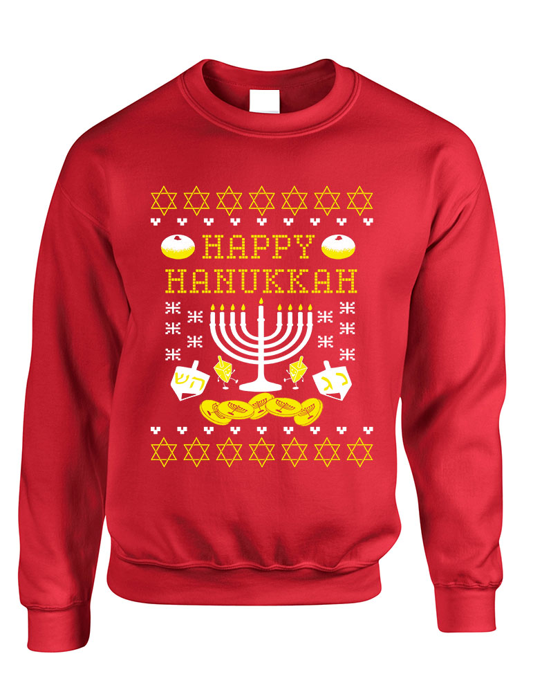 Adult Crewneck Happy Hanukkah Jewish Menorah Ugly Sweater eBay
