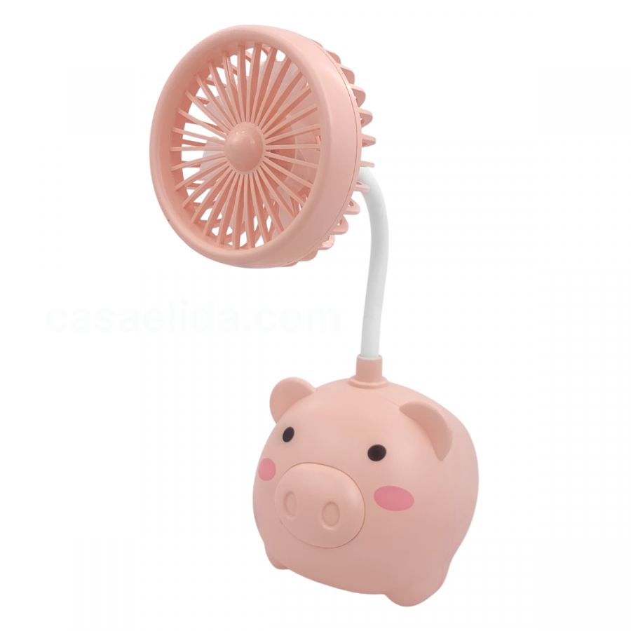 Ventilador portátil con porta lápices rosado, 22.5x9.5x12cm