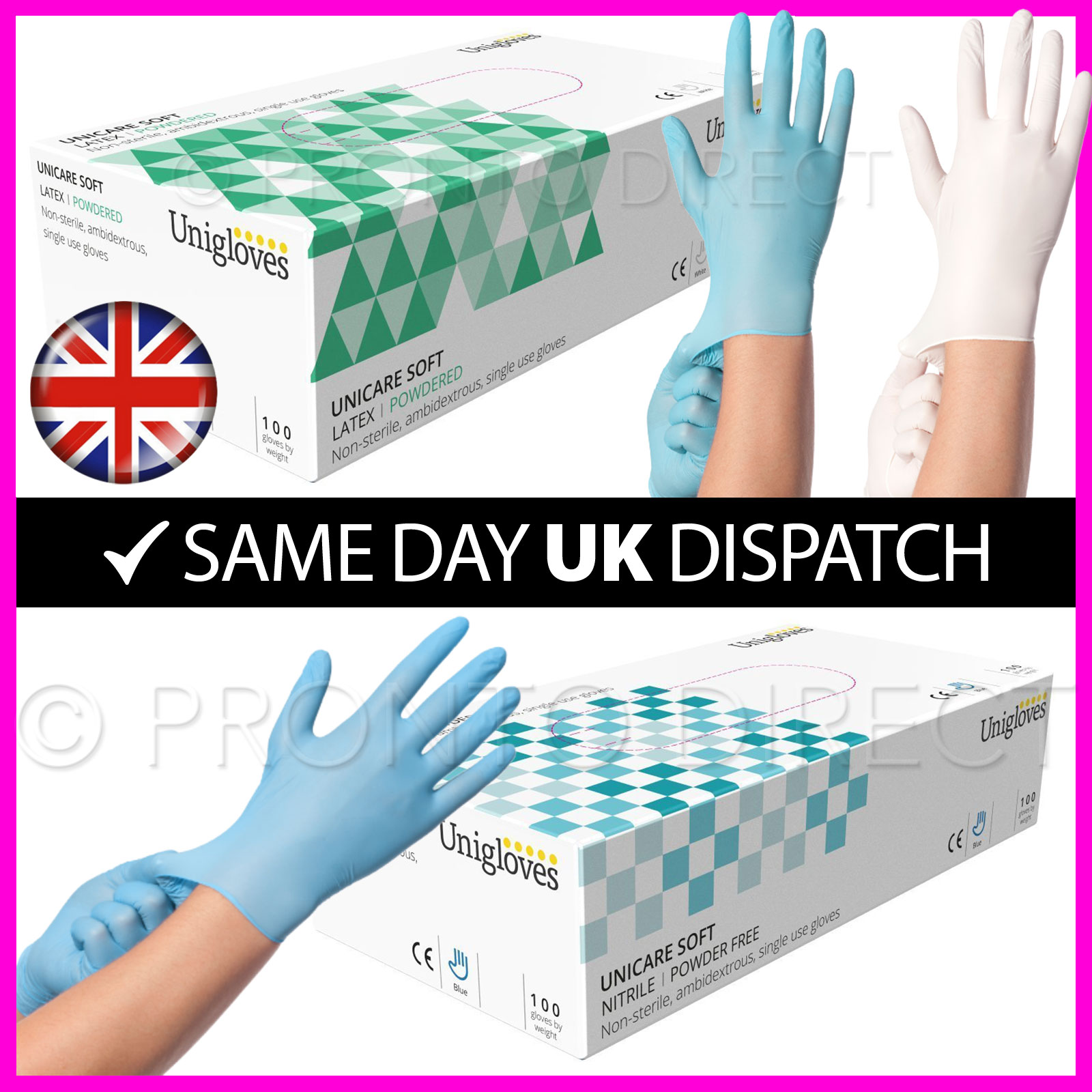Latex Nitrile Disposable Gloves Powdered Powder Free Strong Blue White