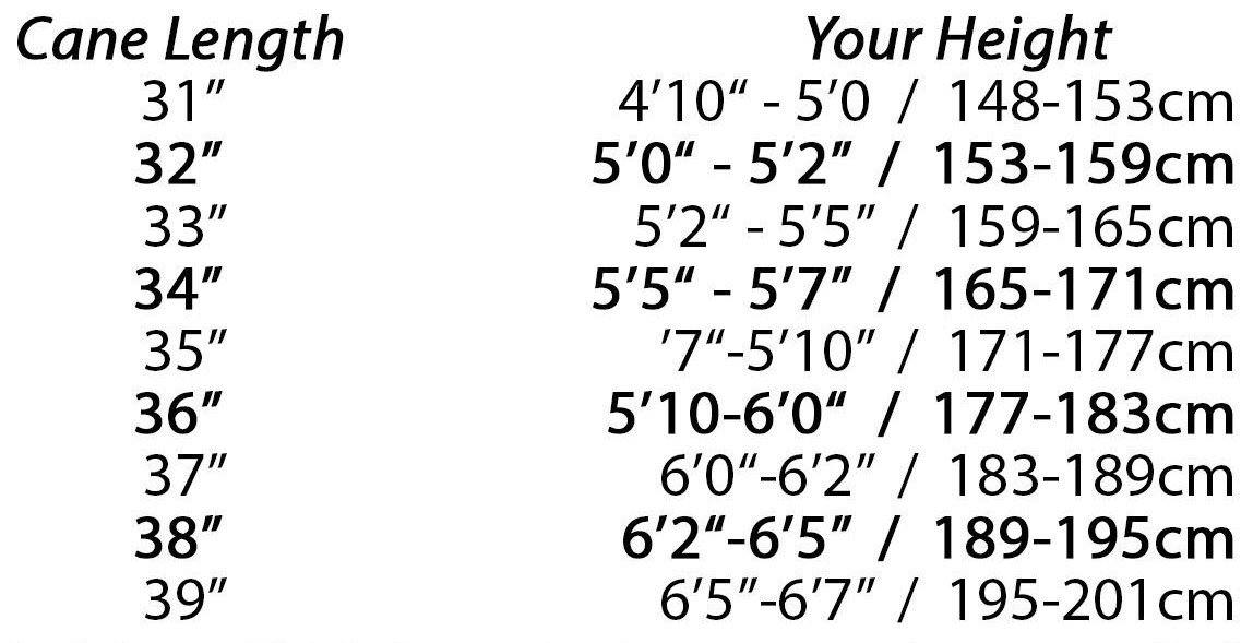 Walking Cane Height Chart