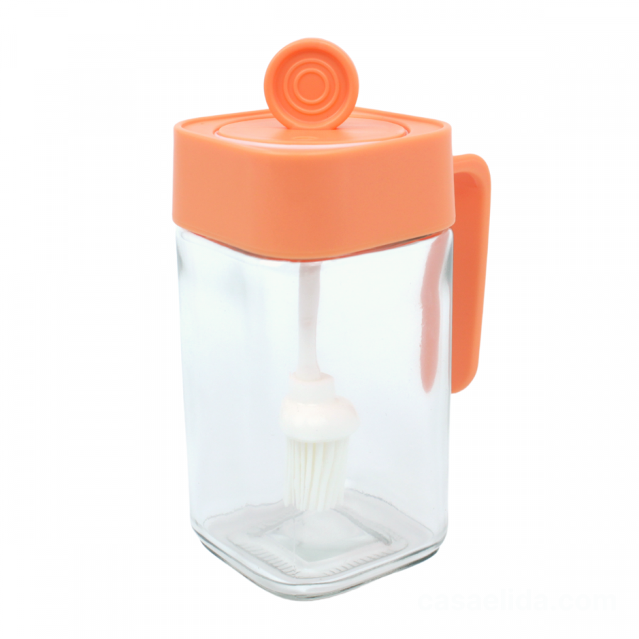 Frasco aceitero naranja, 14x8.5x6cm, brocha