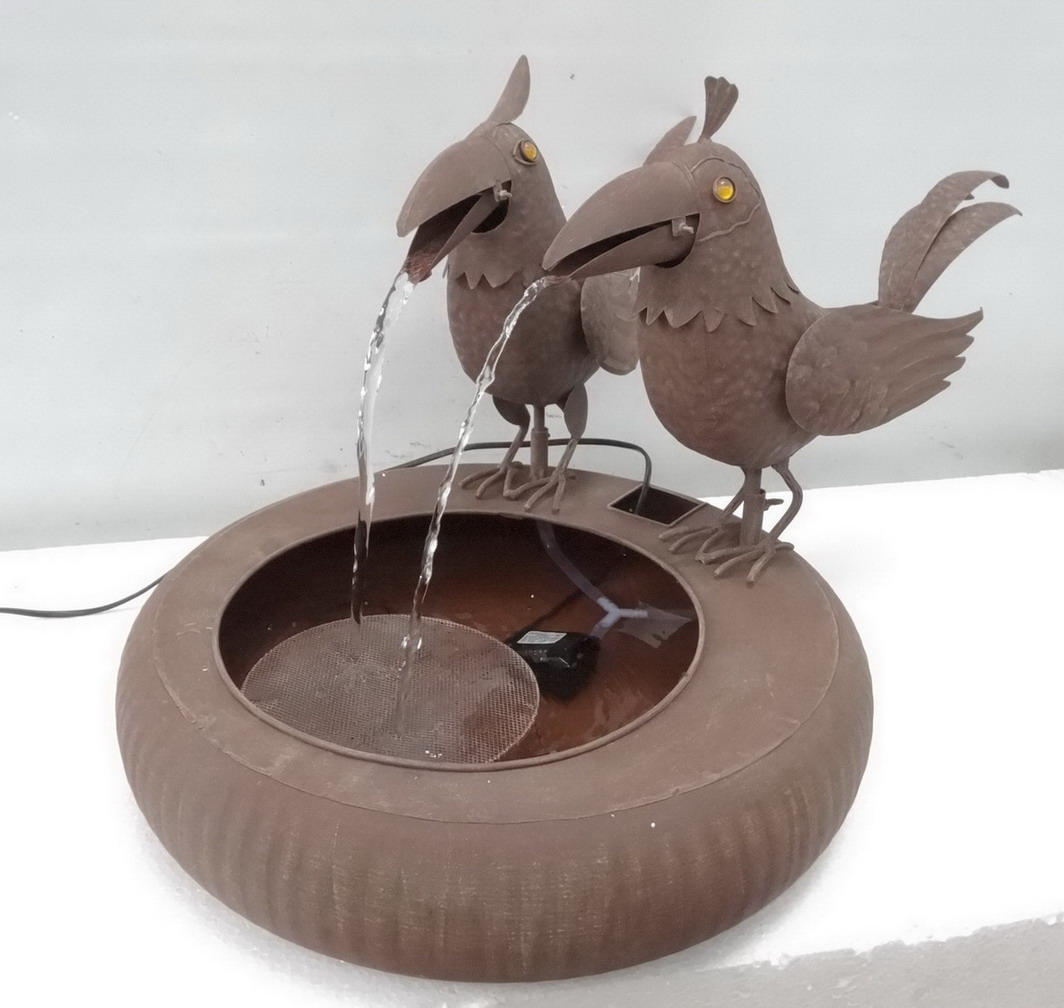 Water Fountain Steel Two Birds Size 25 5 17 Graceful Metal Fountain   WX12034 