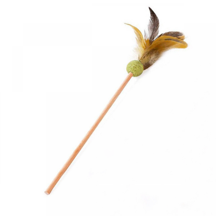 Varita con plumas para gato  54cm, madera y plumas