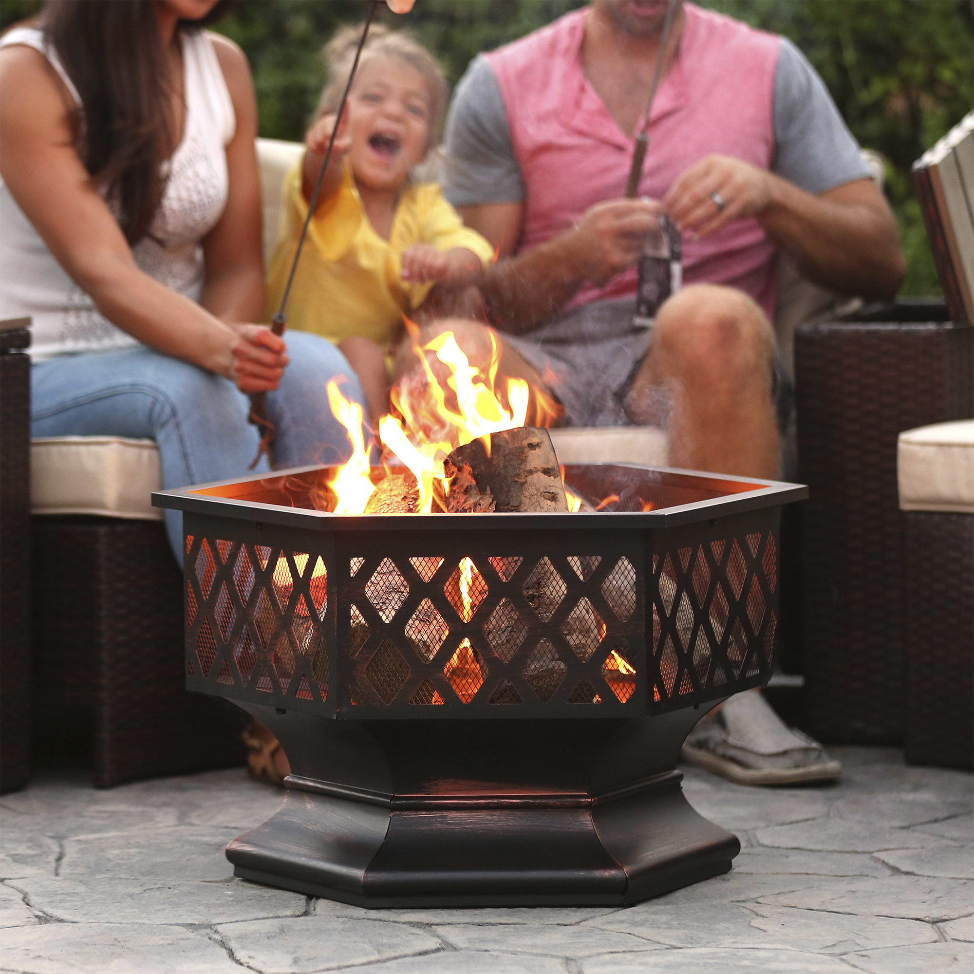 BCP 24in Hex-Shaped Fire Pit Decoration w/ Flame-Retardant Lid - Black