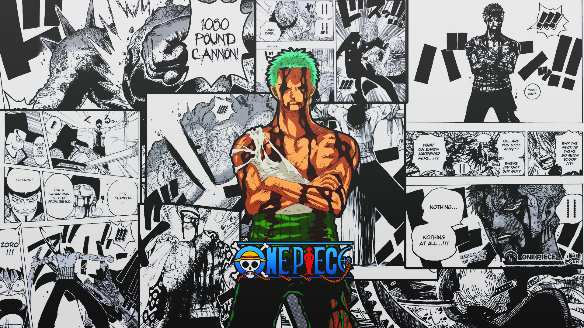 Wallpaper One Piece 27 One Piece, Roronoa Zoro, collage, comics, manga, speech bubble