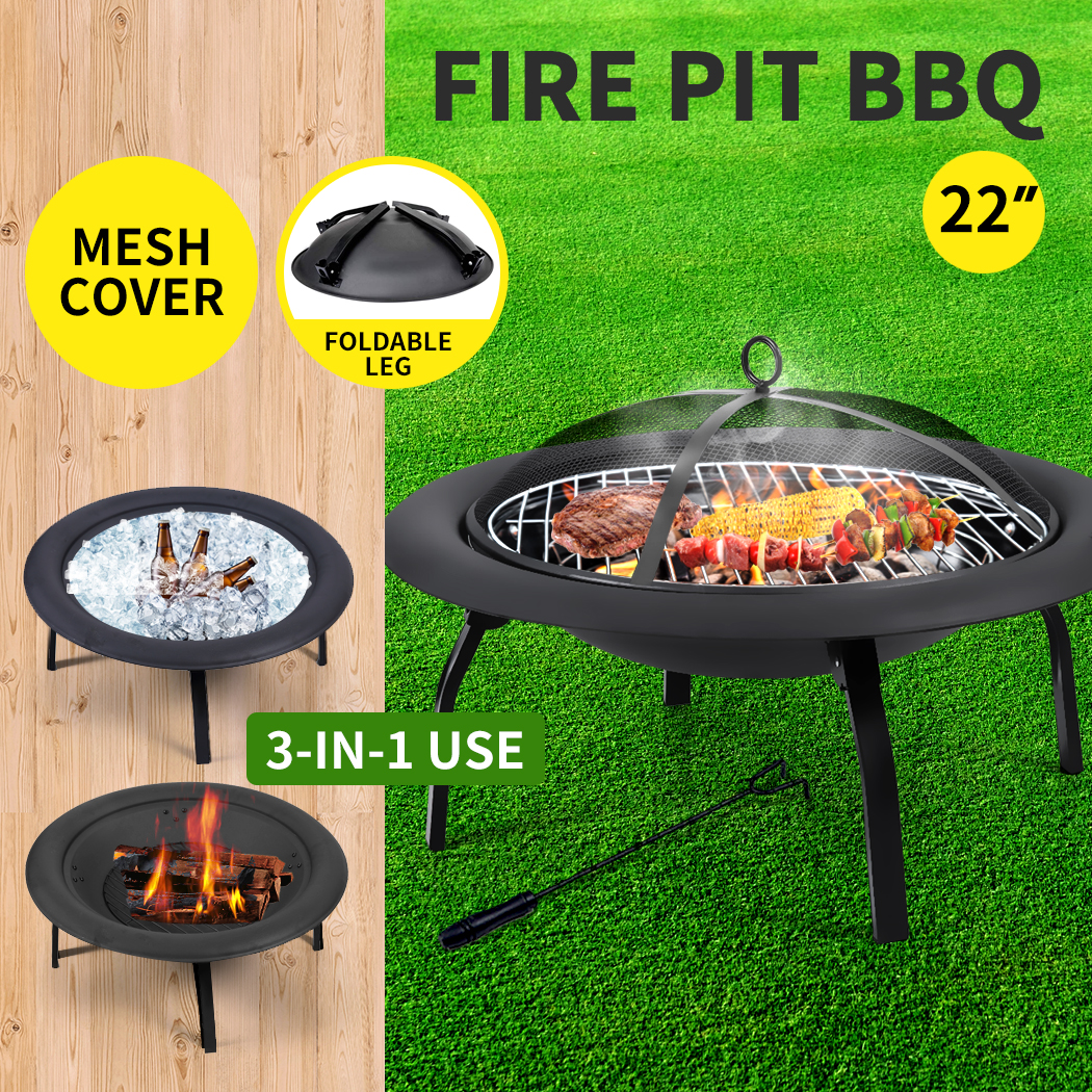 22" 30" Fire Pit BBQ Grill Pits Outdoor Portable Fireplace Garden Patio Heater - Picture 12 of 33