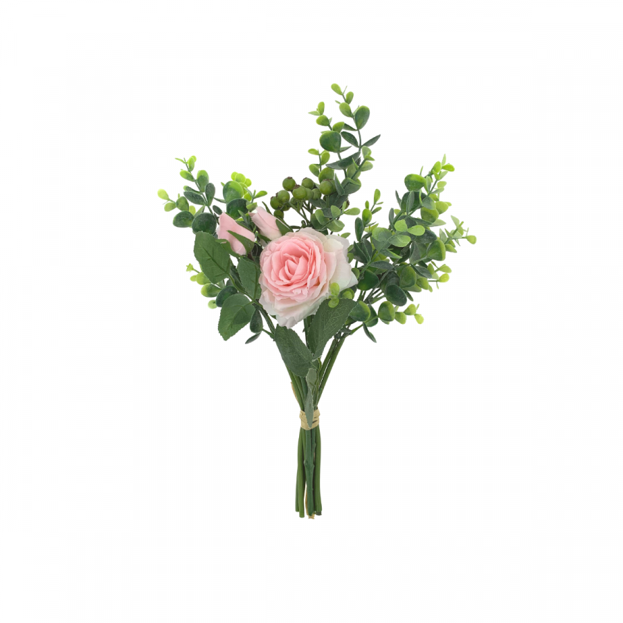 Bouquet artificial rosas y eucalipto mida, rosado, 38cm