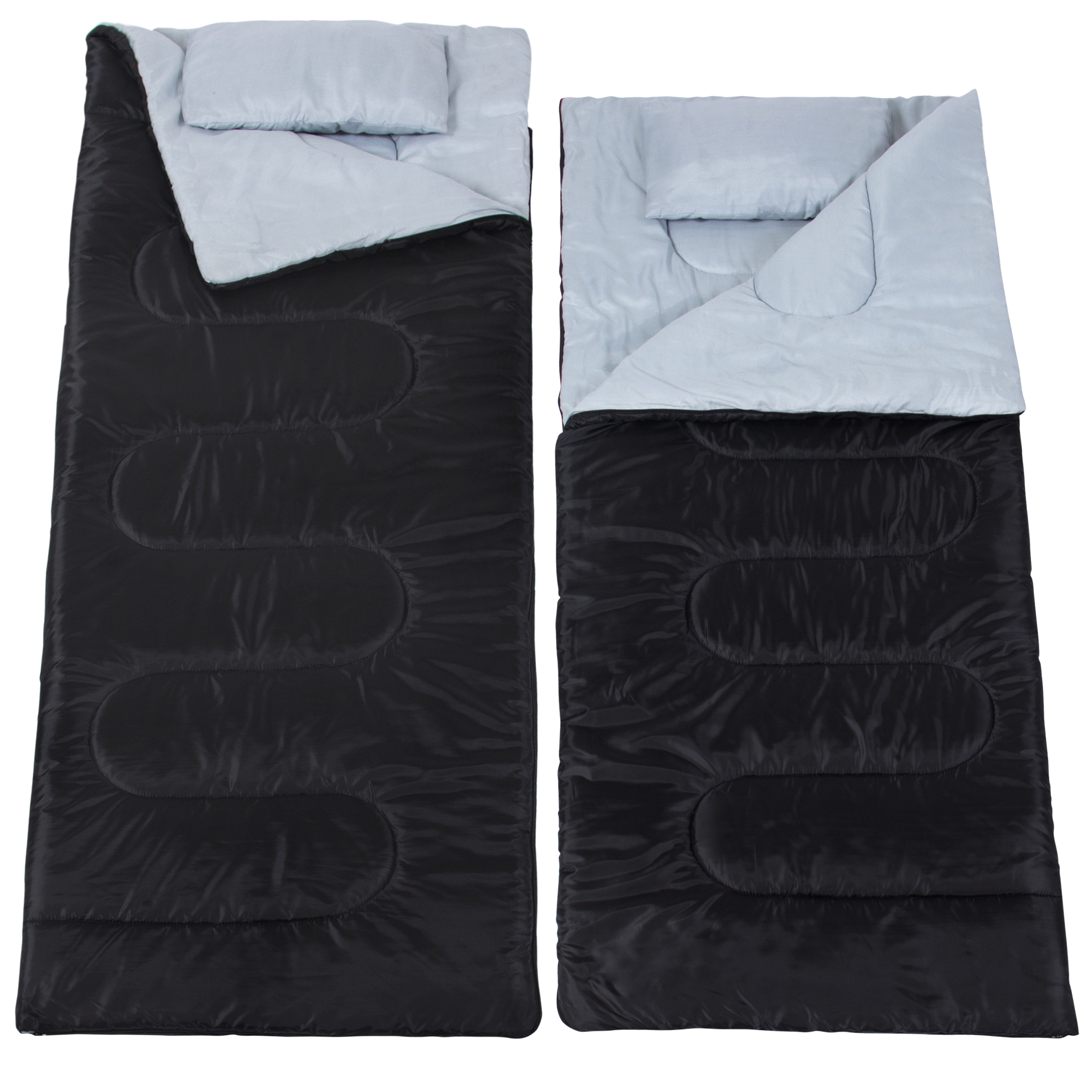 BCP 2in1 Double Sleeping Bag w/ 2 Pillows, Carrying Case Black/Gray