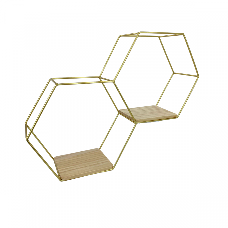 Repisa de 2 pisos dorado, 30x40cm, hierro forjado y madera
