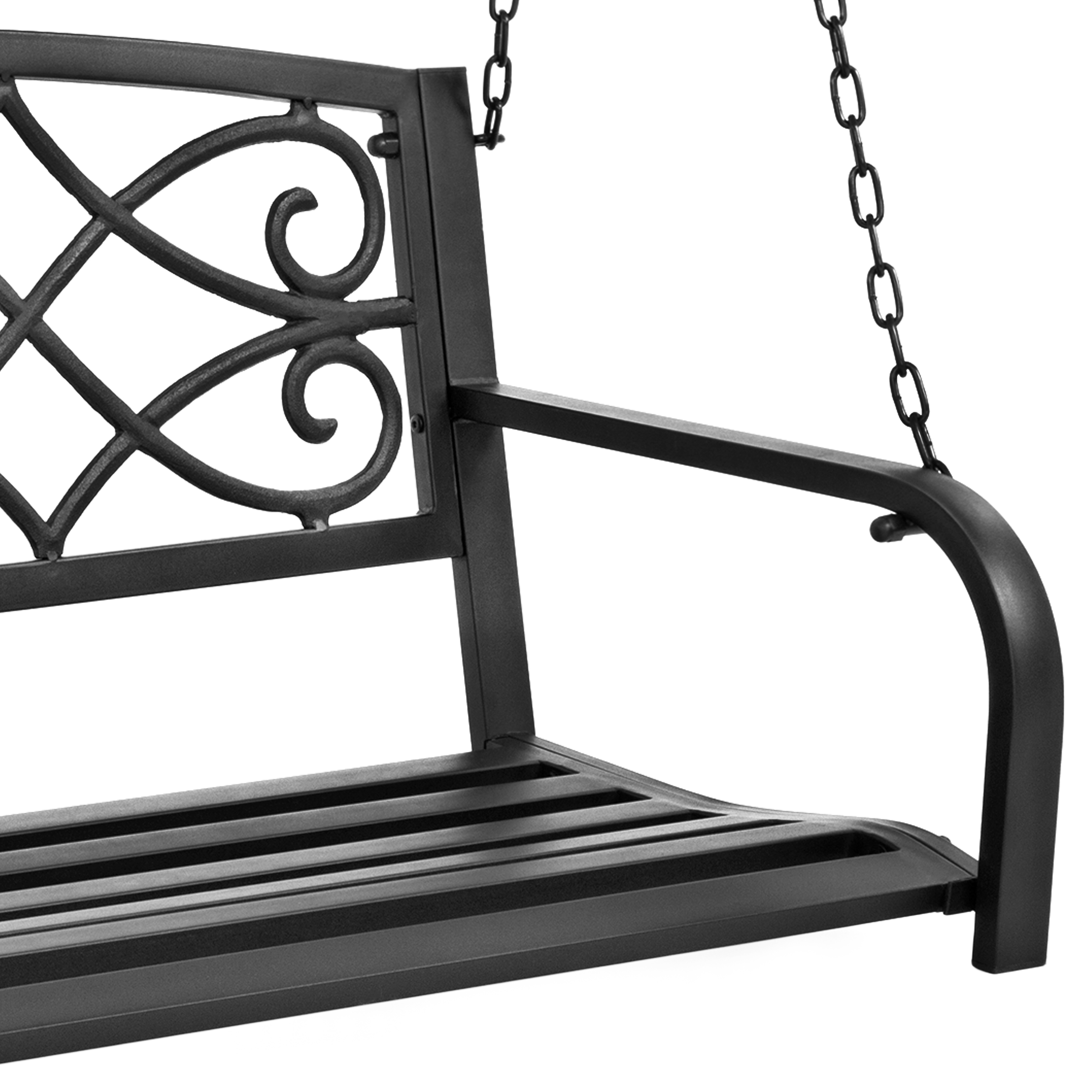 BCP Outdoor Metal Hanging 2Person Swing Bench w/ FleurdeLis Accents