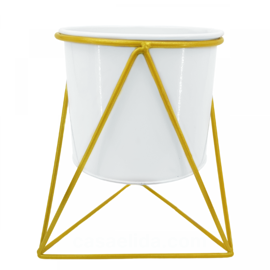 Maceta con soporte blanco, 18.5x17x17cm, metal