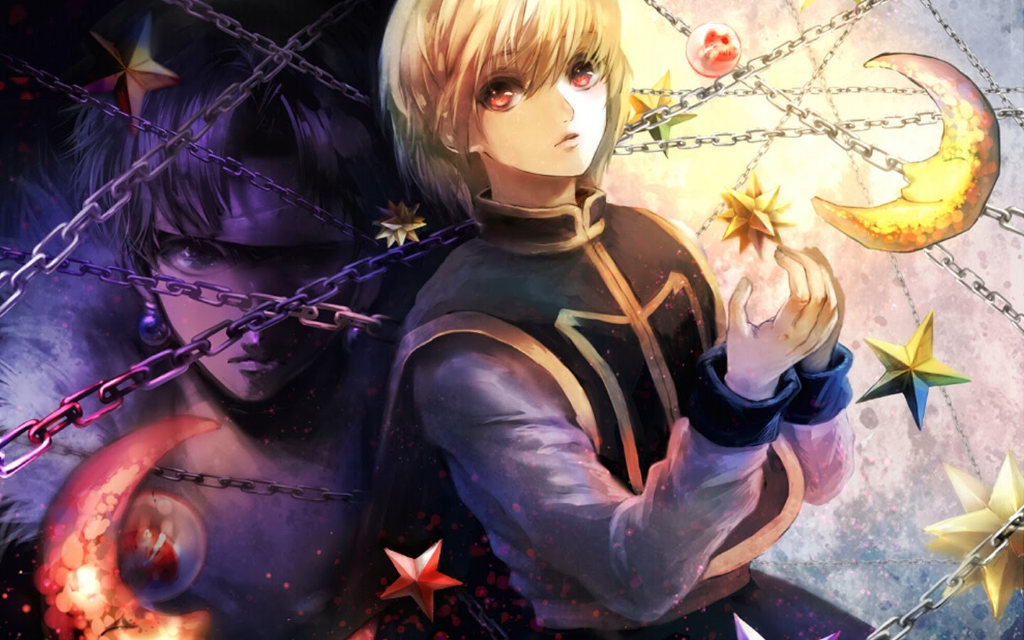 Wallpaper Hunter x Hunter 113 Hunter x Hunter, anime, Kurapika, Chrollo Lucifer, red eyes, stars, chains, blonde