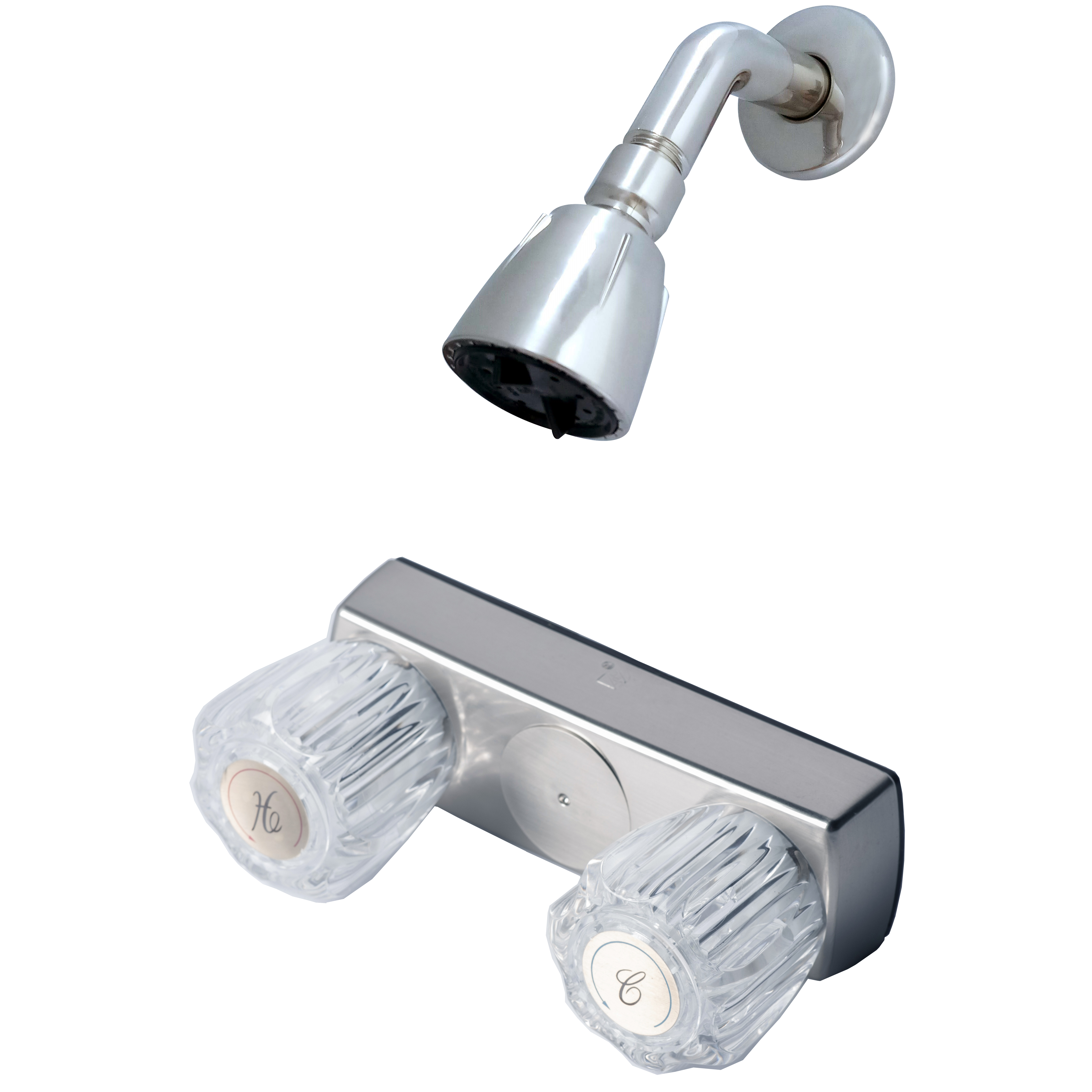 Mobile Home Two Handle 4" Shower Faucet Valve with Shower Head Brushed