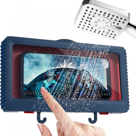 Porta celular de pared impermeable con ganchos azul/rojo oscuro, 10x19cm