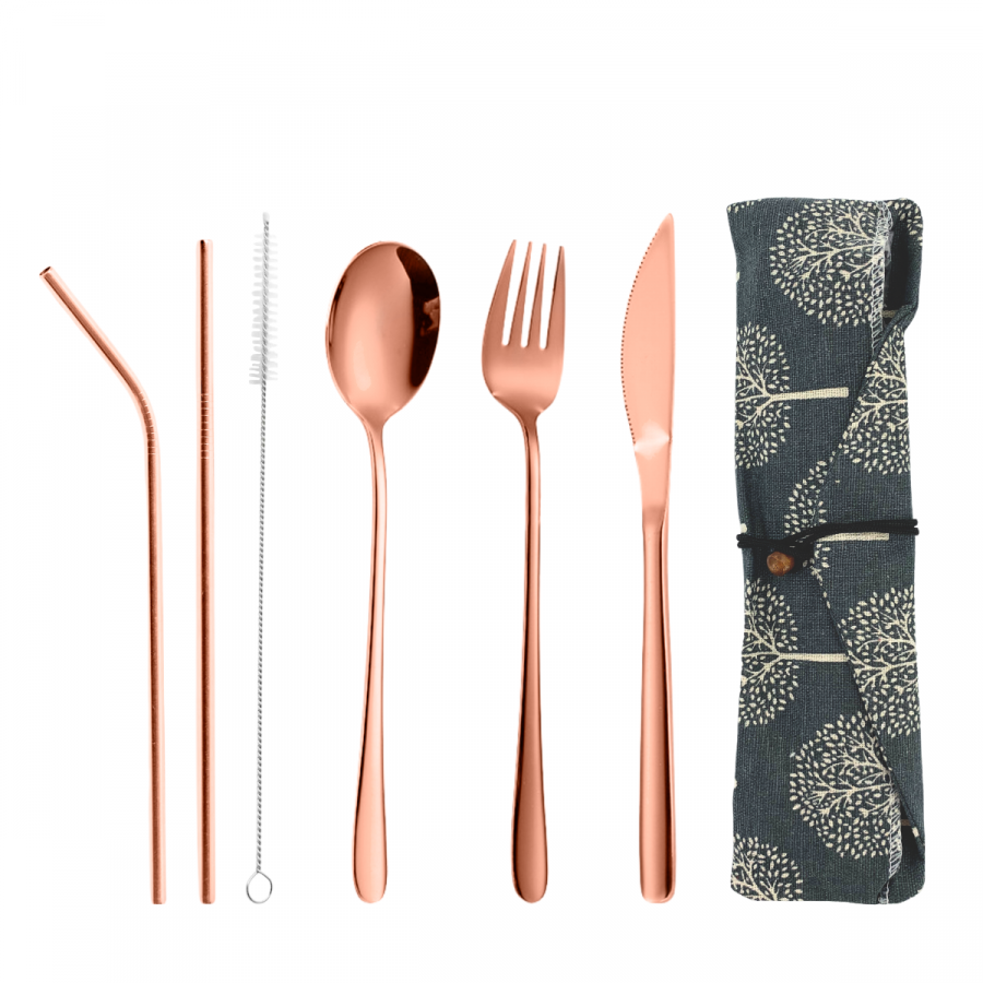 Set de cubiertos con estuche color cobre, acero inox, 6 piezas