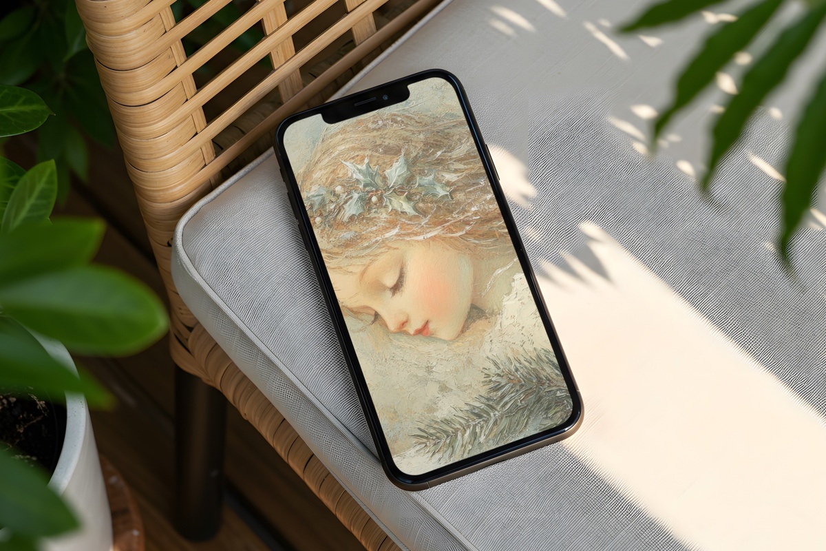 Winter Glow Angel Christmas iPhone Wallpaper