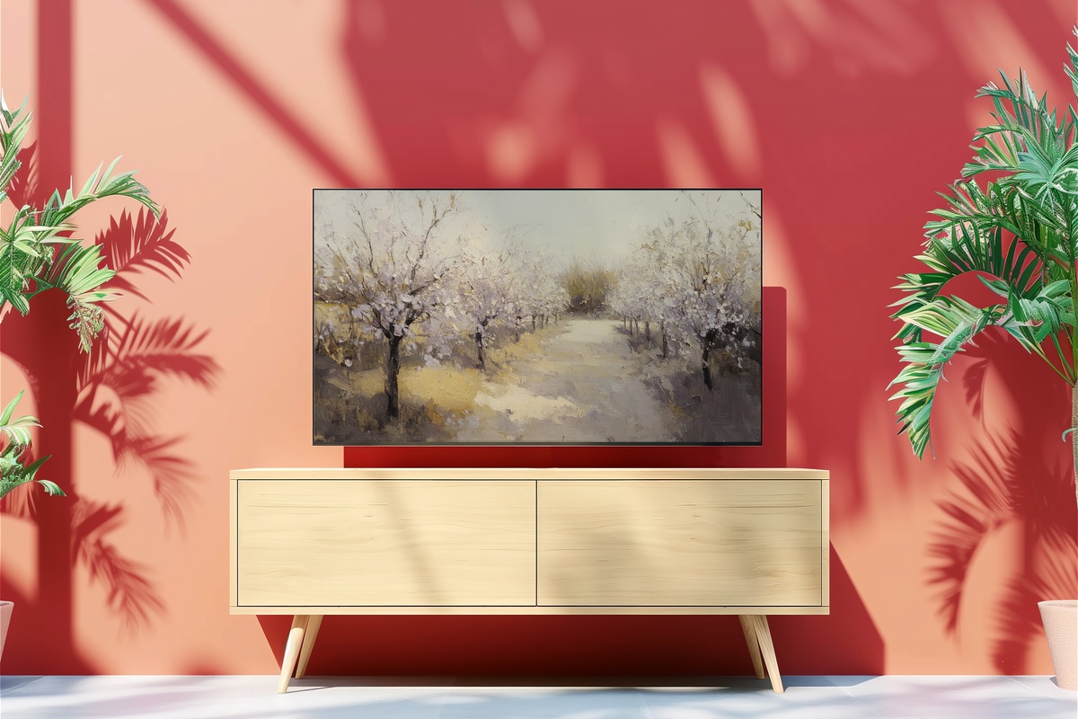 Orchard in Spring's Brush Vintage Frame TV Art