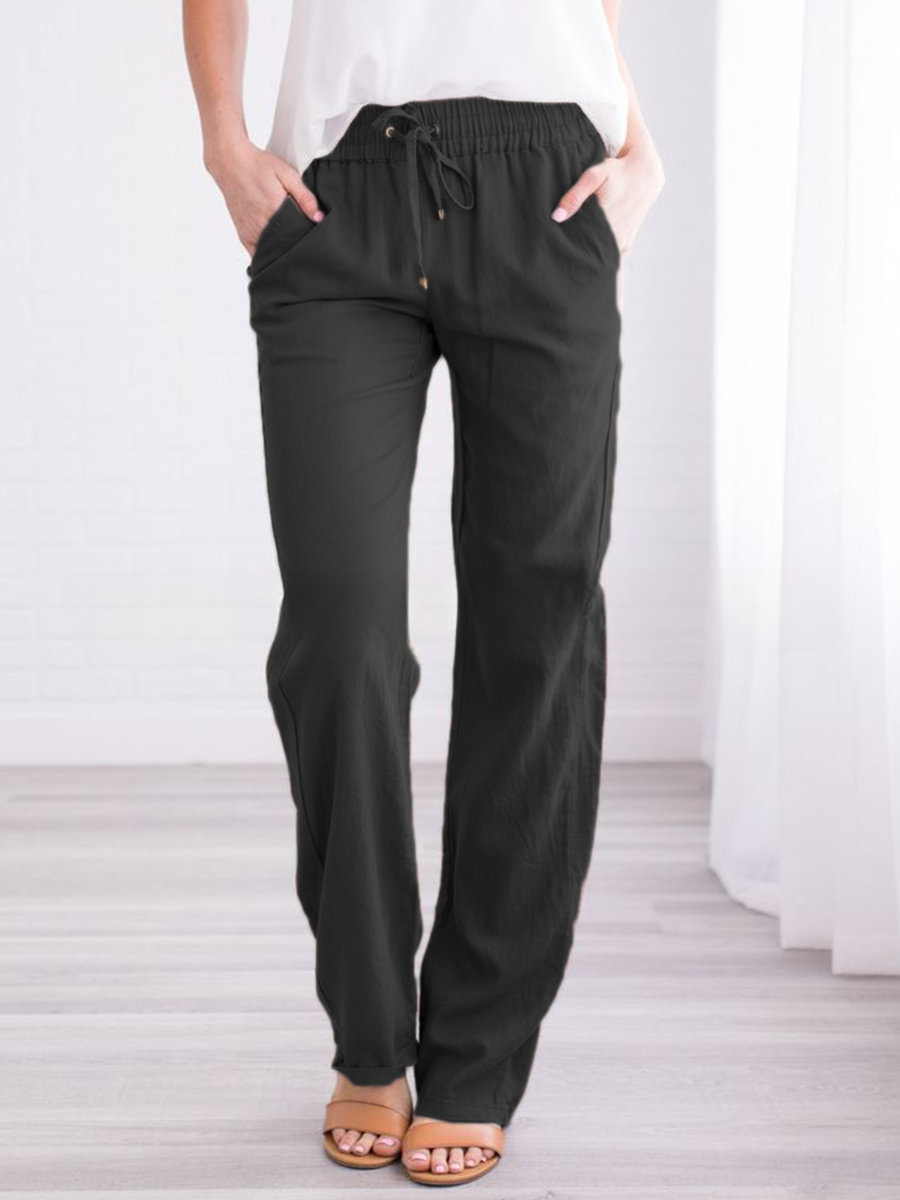 Lavisa - Women's Lightweight Pull-On Trousers Elastic Waist Straight Leg Pants