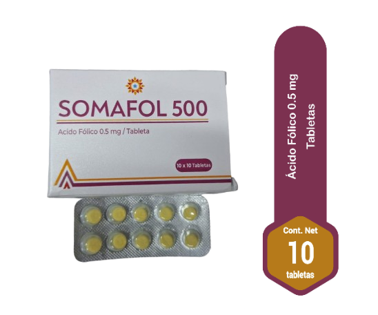 Somafol 500 (Acido Folico 0.50Mg) Caja X 100Tab