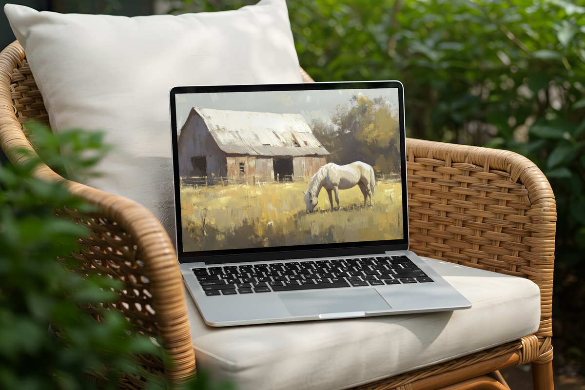 Horse by Rustic Barn Tranquility Farmhouse Desktop Wallpaper
