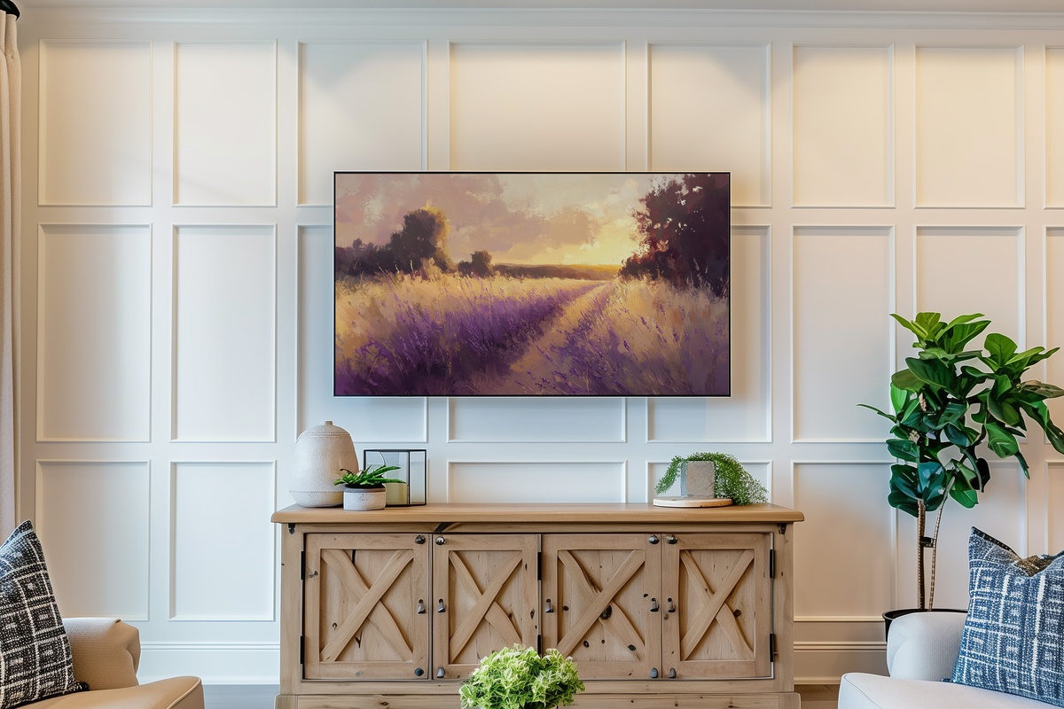 Golden Hour Lavender Bliss Frame TV Art — lavender fields at golden hour