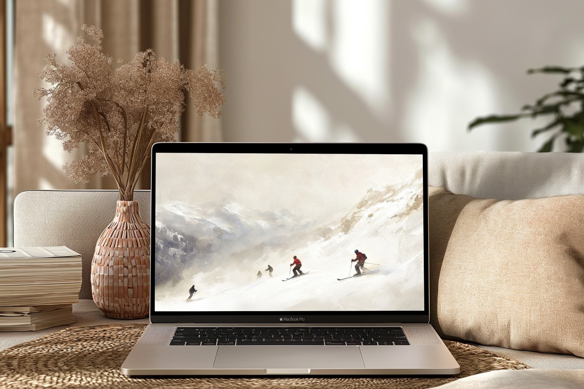 Slopes of Serenity Desktop Wallpaper - skiers on a snowy mountain slope