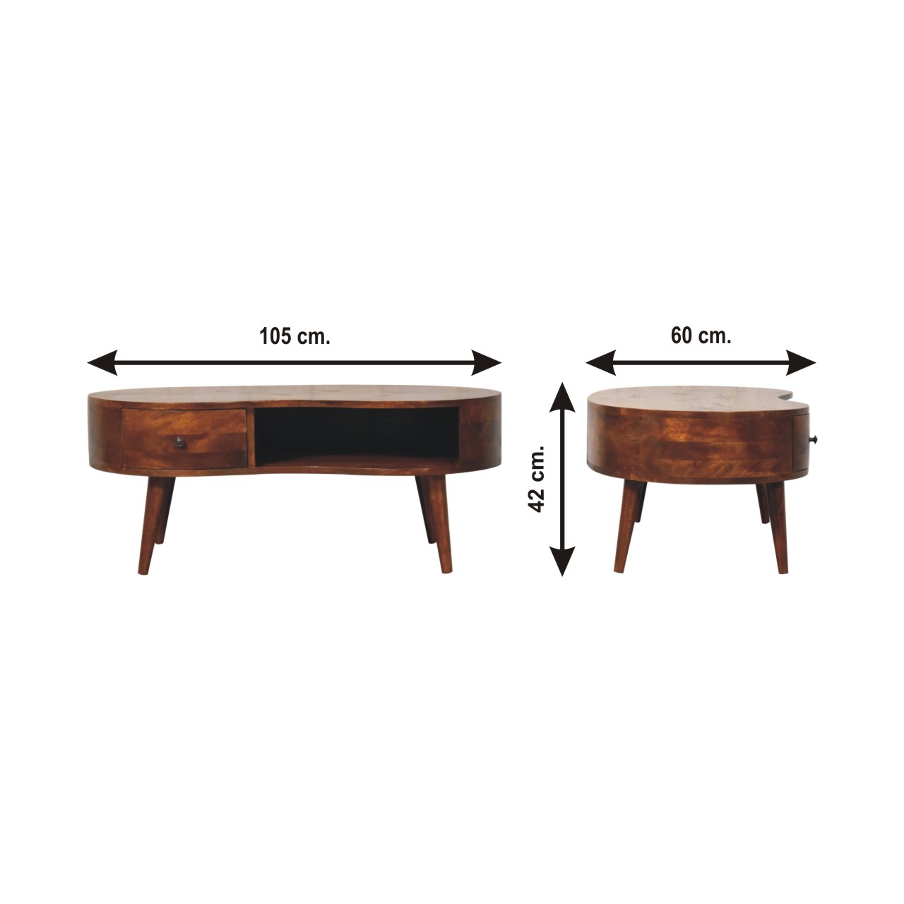 Size chart for Large Chestnut Wave Coffee Table