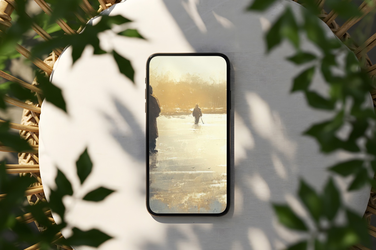 Winter's Golden Pirouette iPhone Wallpaper - pastel warm winter tones