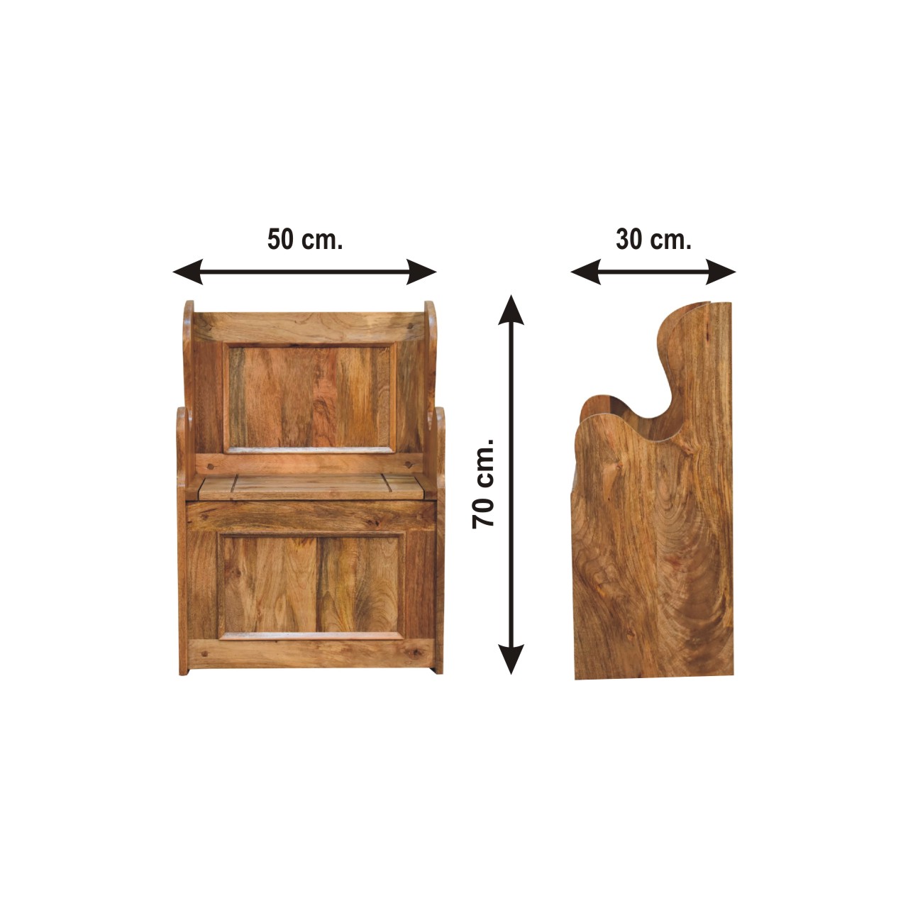 Size chart for Mini Monks Bench Handmade Compact Furniture for Small Hallways