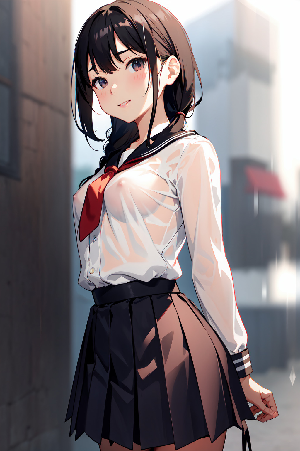 汗だく胸透け セーラー服少女 02 by ぷろでこ ProDeco with high school girl, sheer, breasts