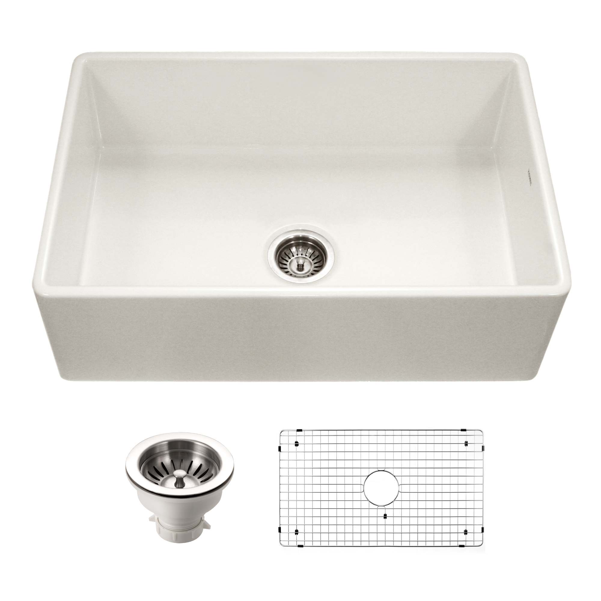 Houzer 33" Fireclay Farmhouse Apron Front Single Bowl Kitchen Sink, Biscuit, PTG-4300 BQ